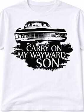 Carry On My Wayward Son Graphic T Shirt Trendy Boutique Style Tee Men Gift White